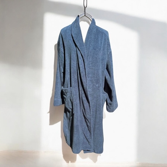 🌻Eberjey Coastal Blue Terry Gender Neutral Long Robe Unisex Size M/L - Picture 3 of 15